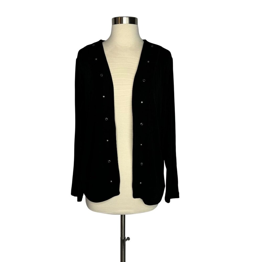 Vintage Chicos Travelers Black Slinky Cardigan With Silver Stud Accents Size 2‎